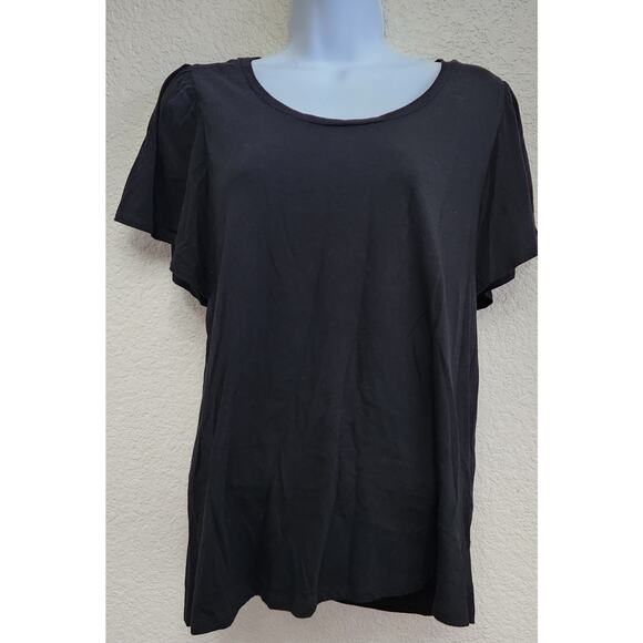Banana Republic Black Short Flutter Sleeves Designer Tee Top Medium Lightweight - Picture 1 of 4